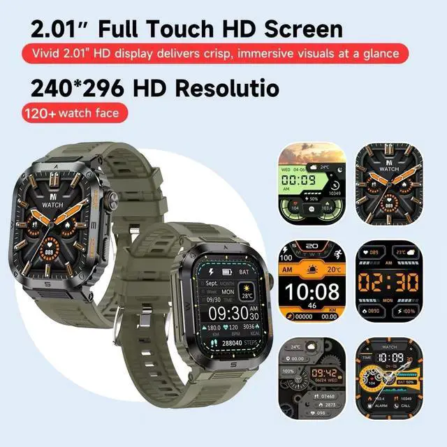 Alt view image 3 of 7 - Mens Smart Watch 2.01" HD Display, Bluetooth Calling Smartwatch, Fitness Tracker with Heart Rate & Sleep Monitor, 400mAh Battery Up to 10 Days, IP68 Waterproof Sports Watch, Green