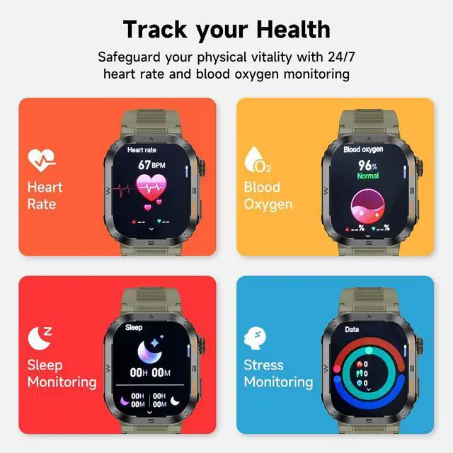 Alt view image 4 of 7 - Mens Smart Watch 2.01" HD Display, Bluetooth Calling Smartwatch, Fitness Tracker with Heart Rate & Sleep Monitor, 400mAh Battery Up to 10 Days, IP68 Waterproof Sports Watch, Green