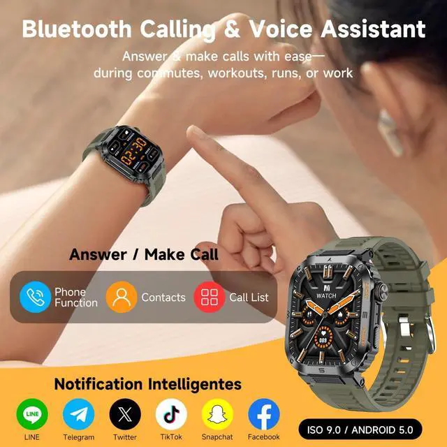 Alt view image 7 of 7 - Mens Smart Watch 2.01" HD Display, Bluetooth Calling Smartwatch, Fitness Tracker with Heart Rate & Sleep Monitor, 400mAh Battery Up to 10 Days, IP68 Waterproof Sports Watch, Green