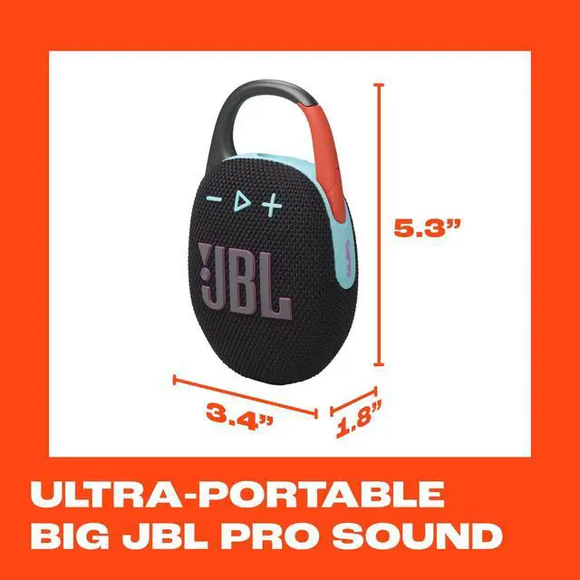Alt view image 5 of 7 - Clip 5 - Ultra-Portable Waterproof Speaker - Black | Ultra-portable Pro Sound, Redesigned carabiner, Up to 12 hours of playtime plus 3 hours with Playtime Boost