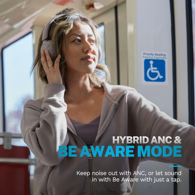Alt view image 4 of 7 - Go Lux ANC, On Ear Headphones, Active Noise Cancelling, Bluetooth, MultIPoint Connection, Mauve