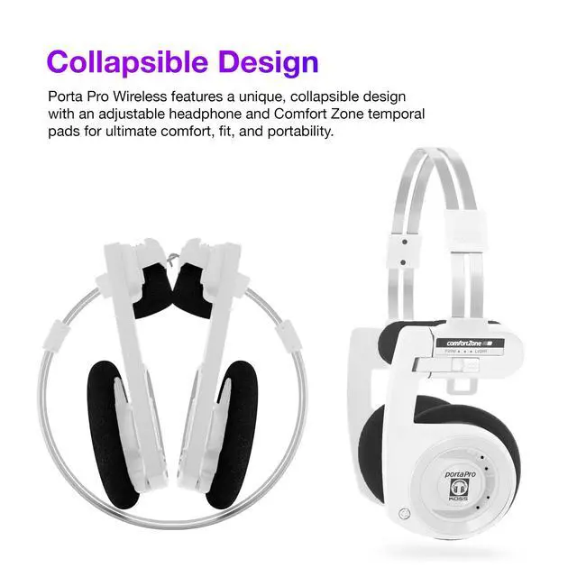 Alt view image 2 of 7 - Porta Pro Wireless 2.0 Retro 80s Style On-Ear Headphones, Arctic White | 20+ Hour Battery Life, USB-C Charging, Microphone, Analog Audio Pass Through