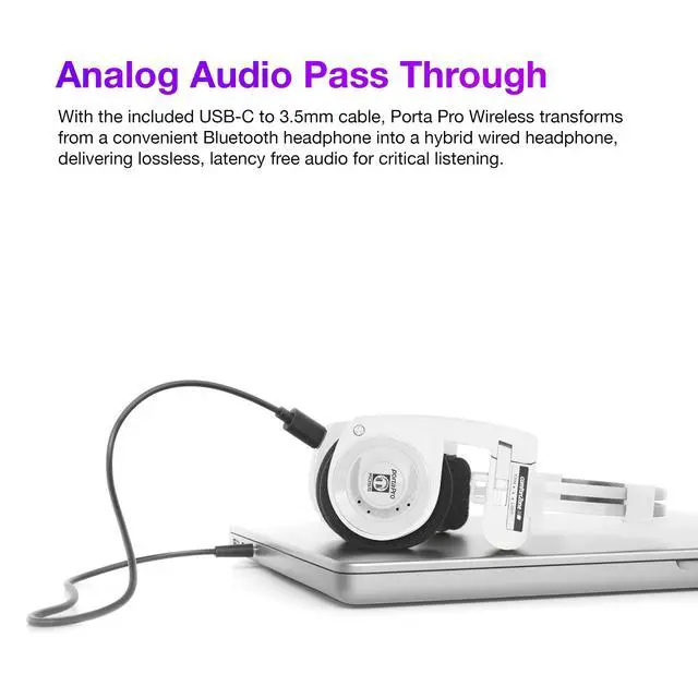Alt view image 3 of 7 - Porta Pro Wireless 2.0 Retro 80s Style On-Ear Headphones, Arctic White | 20+ Hour Battery Life, USB-C Charging, Microphone, Analog Audio Pass Through