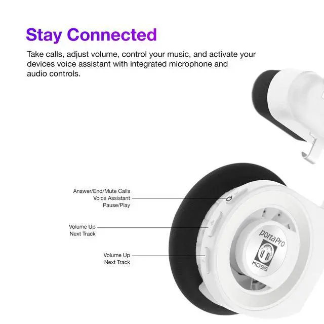 Alt view image 4 of 7 - Porta Pro Wireless 2.0 Retro 80s Style On-Ear Headphones, Arctic White | 20+ Hour Battery Life, USB-C Charging, Microphone, Analog Audio Pass Through