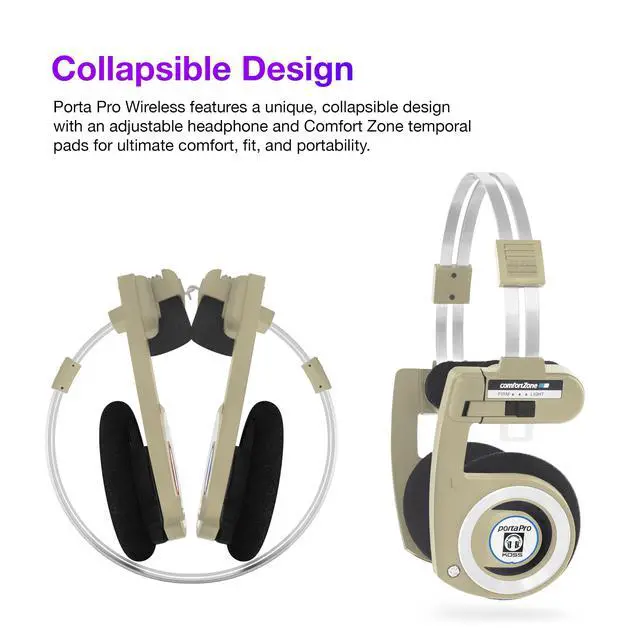 Alt view image 2 of 7 - Porta Pro Wireless 2.0 Retro 80s Style On-Ear Headphones, Rhythm Beige | 20+ Hour Battery Life, USB-C Charging, Microphone, Analog Audio Pass Through