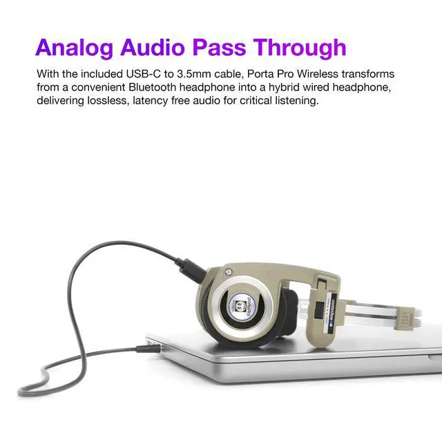 Alt view image 3 of 7 - Porta Pro Wireless 2.0 Retro 80s Style On-Ear Headphones, Rhythm Beige | 20+ Hour Battery Life, USB-C Charging, Microphone, Analog Audio Pass Through