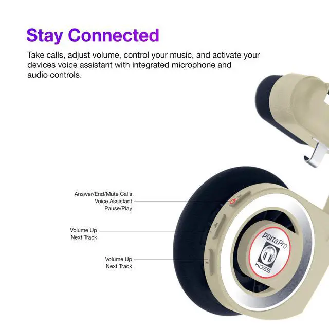 Alt view image 4 of 7 - Porta Pro Wireless 2.0 Retro 80s Style On-Ear Headphones, Rhythm Beige | 20+ Hour Battery Life, USB-C Charging, Microphone, Analog Audio Pass Through