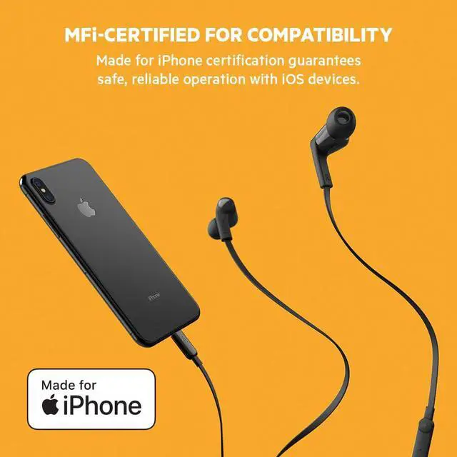 Alt view image 4 of 7 - Wired Earbuds with Lightning Connector, Built-in Mic | In-ear headphones, tangle-free cable, inline remote, volume and track controls, water resistant, iPhone, iPad