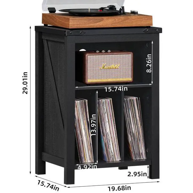 Alt view image 3 of 7 - Record Player Stand with Vinyl Record Storage,Black | Record Player Table Holds up to 160 Albums,Large Wood Turntable Stand Cabinet Dispaly Shelf for Living Room,Bedroom,Office