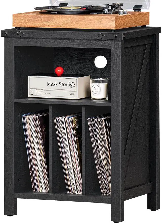 Main image of Record Player Stand with Vinyl Record Storage,Black | Record Player Table Holds up to 160 Albums,Large Wood Turntable Stand Cabinet Dispaly Shelf for Living Room,Bedroom,Office