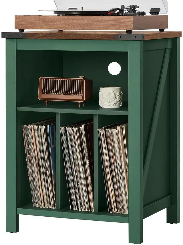 Main image of Record Player Stand with Vinyl Record Storage,Green | Record Player Table Holds up to 160 Albums,Large Wood Turntable Stand Cabinet Dispaly Shelf for Living Room,Bedroom,Office