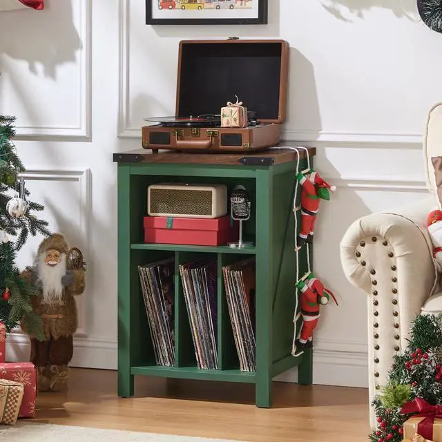 Alt view image 2 of 7 - Record Player Stand with Vinyl Record Storage,Green | Record Player Table Holds up to 160 Albums,Large Wood Turntable Stand Cabinet Dispaly Shelf for Living Room,Bedroom,Office
