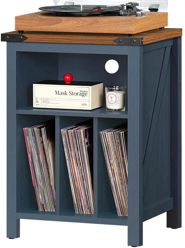 Main image of Record Player Stand with Vinyl Record Storage,Navy Blue | Record Player Table Holds up to 160 Albums,Large Wood Turntable Stand Cabinet Dispaly Shelf for Living Room,Bedroom,Office