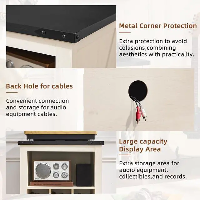 Alt view image 6 of 7 - Record Player Stand with Vinyl Record Storage,White | Record Player Table Holds up to 160 Albums,Large Wood Turntable Stand Cabinet Dispaly Shelf for Living Room,Bedroom,Office
