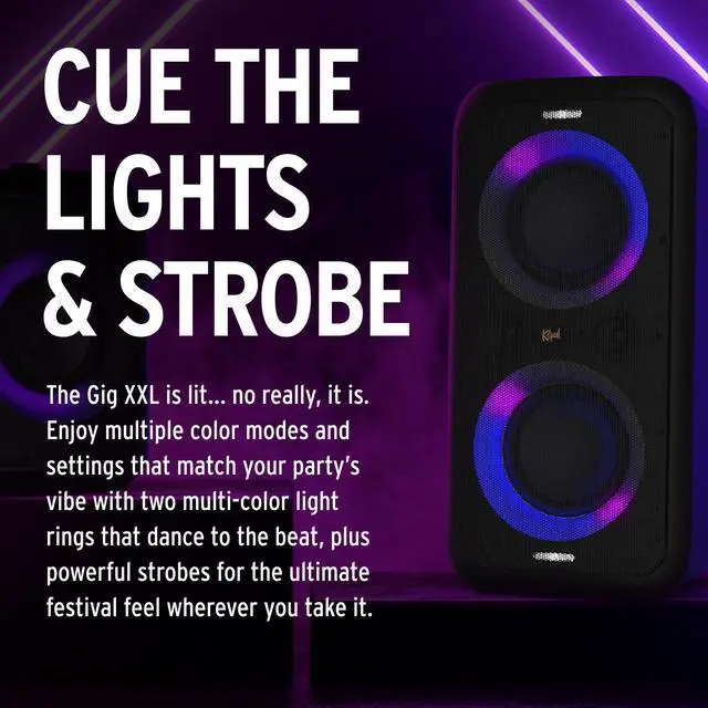 Alt view image 4 of 6 - Gig XXL, Black - Portable Wireless Bluetooth Speaker - Multiple Color Modes - Bass Boost - Two 6.5" Woofers & Two 2" Tweeters - 8-Hour Playtime