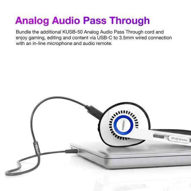 Alt view image 5 of 7 - KPH30 Wireless Bluetooth Retro Style On-Ear Headphones, Orbital White | 20+ Hour Battery Life, USB-C Charging, Microphone, Volume Control, Hybrid Headphone