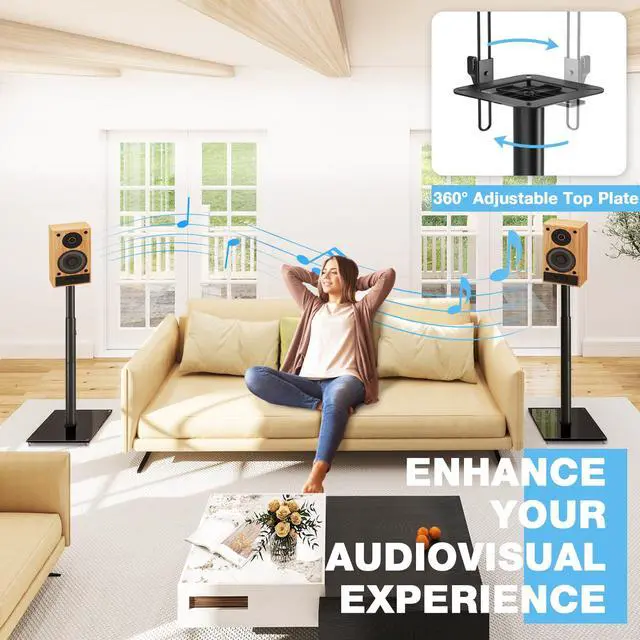 Alt view image 2 of 7 - Bookshelf Speaker Stands Pair from 32" to 43" | Height Adjustable Rear Speaker Stands with 360° Swivel, 11 lbs Capacity, Set of 2 for Satellite & Small Bookshelf Speakers