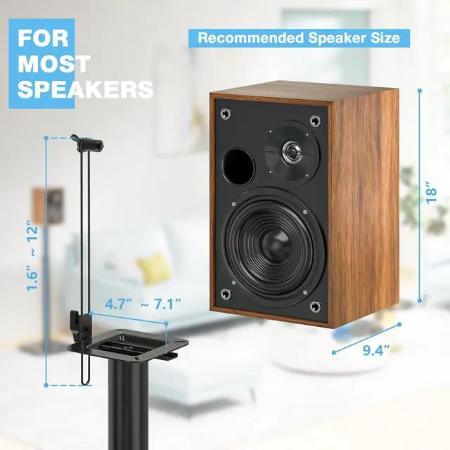 Alt view image 3 of 7 - Bookshelf Speaker Stands Pair from 32" to 43" | Height Adjustable Rear Speaker Stands with 360° Swivel, 11 lbs Capacity, Set of 2 for Satellite & Small Bookshelf Speakers