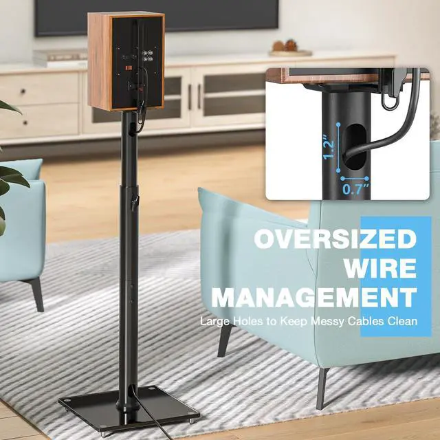 Alt view image 6 of 7 - Bookshelf Speaker Stands Pair from 32" to 43" | Height Adjustable Rear Speaker Stands with 360° Swivel, 11 lbs Capacity, Set of 2 for Satellite & Small Bookshelf Speakers
