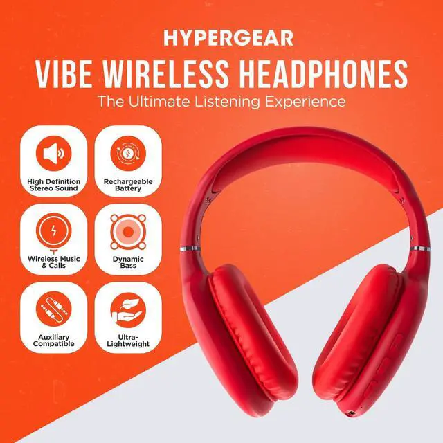 Alt view image 2 of 7 - Over-Ear Headphones - Wireless Bluetooth Headphones with Noise Isolation, Built-in Mic, Soft Memory Foam Cups for All-Day Comfort, Red