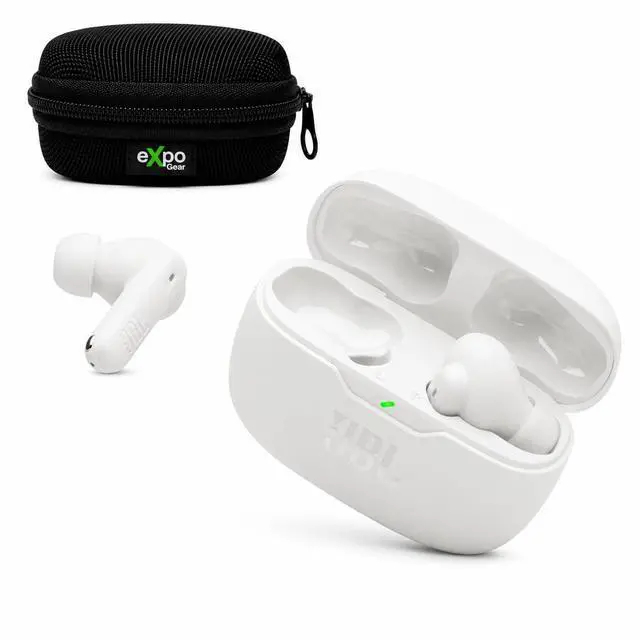 Main image of Vibe Beam 2 True Wireless Noise Cancelling Earbuds Pure Bass Sound, Smart Ambient, 4 Mics, 40H Battery, IP54 Water Resistant (White) with Expo Gear Weather-Resistant Hard-Shell Case