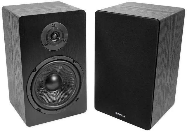Main image of RockShelf 68B V2 Pair 6.5" Black Home Theater Bookshelf Speakers | 400W Peak/100W RMS, 2-Way, 8 Ohm, Kevlar Woofers, Silk Dome Tweeters, 5-Way Binding Posts, Magnetic Grilles, Wall Mounts