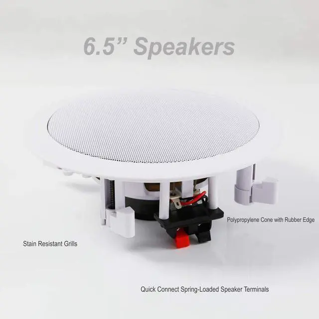 Alt view image 6 of 7 - 4 Pairs 6.5" 200W in Ceiling Wall Speakers, PDIC1661RD, White, 1 Pair | 2 Way Flush Mount Stereo Speaker System Pair, Easy to Install Indoor Home Audio Set for Wide Range of Sound