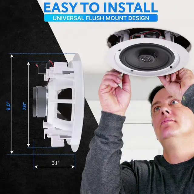 Alt view image 3 of 7 - 4 Pairs 6.5" 200W in Ceiling Wall Speakers, PDIC1661RD, White, 1 Pair | 2 Way Flush Mount Stereo Speaker System Pair, Easy to Install Indoor Home Audio Set for Wide Range of Sound