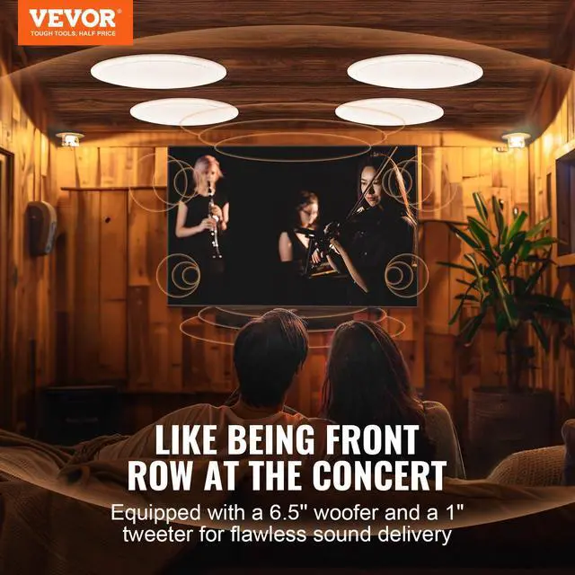 Alt view image 2 of 7 - 4 PCs 6.5'' Bluetooth Ceiling Speakers, 600W Flush Mount Ceiling & in-Wall Speaker System with 8 Impedance 89dB Sensitivity, for Home Kitchen Living Room Bedroom or Covered Outdoor Porches