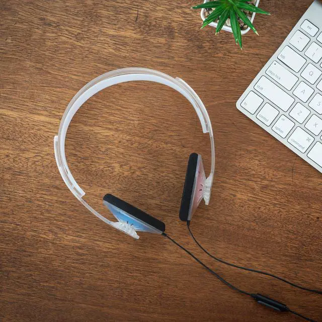 Alt view image 4 of 6 - KPH30i Clear Retro 90s Style On-Ear Headphones, Microphone, Wired Plug | Transparent, In-Line Microphone and Touch Remote Control, D-Profile Design, 3.5mm Jack