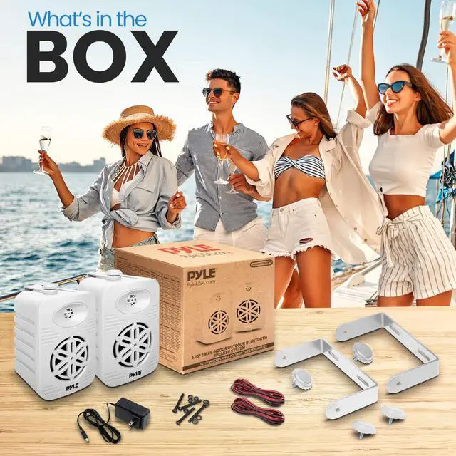 Alt view image 2 of 7 - Usa Bluetooth Indoor Outdoor Speakers Pair - 500 Watt Dual Waterproof 5.25 2-Way Full Range Speaker System w/ 1/2 High Compliance Polymer Tweeter - Home, Boat,Deck, Patio, Poolside - PDWRBT56WT