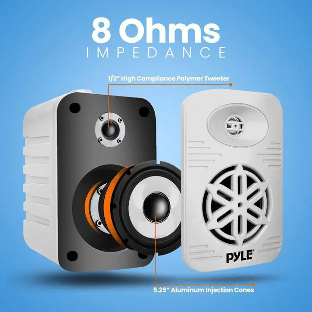Alt view image 6 of 7 - Usa Bluetooth Indoor Outdoor Speakers Pair - 500 Watt Dual Waterproof 5.25 2-Way Full Range Speaker System w/ 1/2 High Compliance Polymer Tweeter - Home, Boat,Deck, Patio, Poolside - PDWRBT56WT