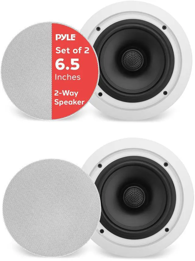 Main image of 6.5 70v Ceiling Mount Speakers-Pair of 2-Way Midbass Woofer Speaker Transformer 1 Titanium Dome Tweeter Wall Flush Design w/ 65Hz-22kHz Frequency Response&250 Watts Peak- PDIC60T,White