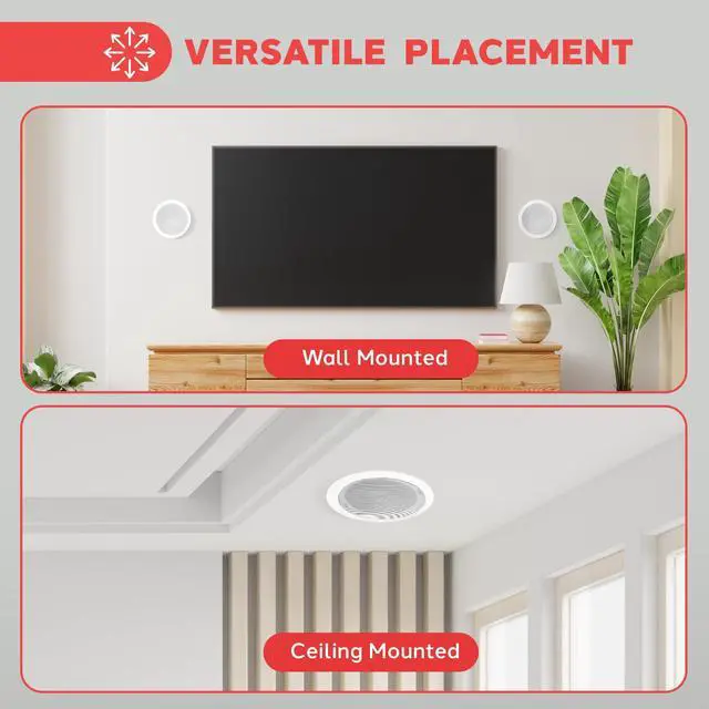 Alt view image 2 of 7 - 6.5 70v Ceiling Mount Speakers-Pair of 2-Way Midbass Woofer Speaker Transformer 1 Titanium Dome Tweeter Wall Flush Design w/ 65Hz-22kHz Frequency Response&250 Watts Peak- PDIC60T,White