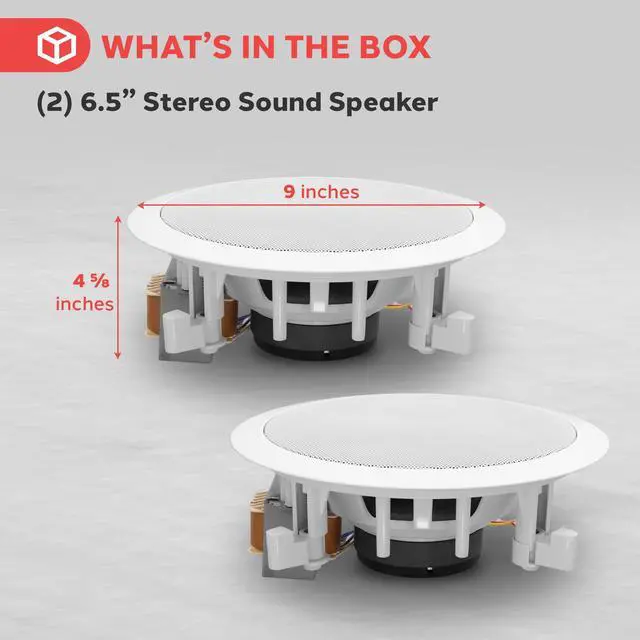 Alt view image 6 of 7 - 6.5 70v Ceiling Mount Speakers-Pair of 2-Way Midbass Woofer Speaker Transformer 1 Titanium Dome Tweeter Wall Flush Design w/ 65Hz-22kHz Frequency Response&250 Watts Peak- PDIC60T,White