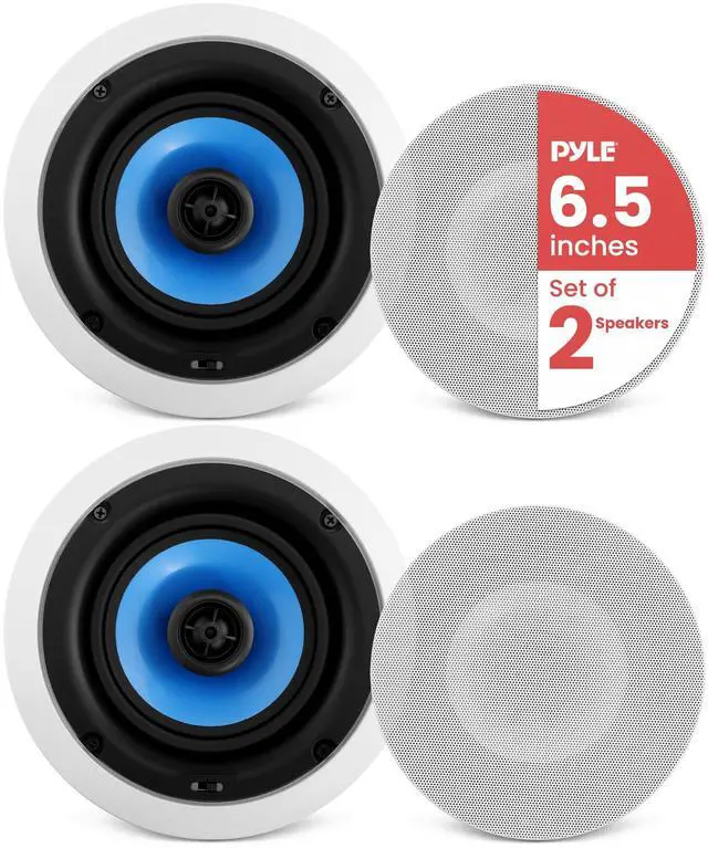 Main image of 6.5 In-Wall / In-Ceiling Speakers, 250W Peak, Hi-Fi Stereo Sound, Pivoting Adjustable Coaxial Silk Dome Tweeter, Poly Cone Woofer, Stain Resistant Grill, For Home Theater, Custom Installs- Pair