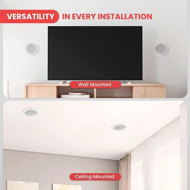 Alt view image 2 of 7 - 6.5 In-Wall / In-Ceiling Speakers, 250W Peak, Hi-Fi Stereo Sound, Pivoting Adjustable Coaxial Silk Dome Tweeter, Poly Cone Woofer, Stain Resistant Grill, For Home Theater, Custom Installs- Pair