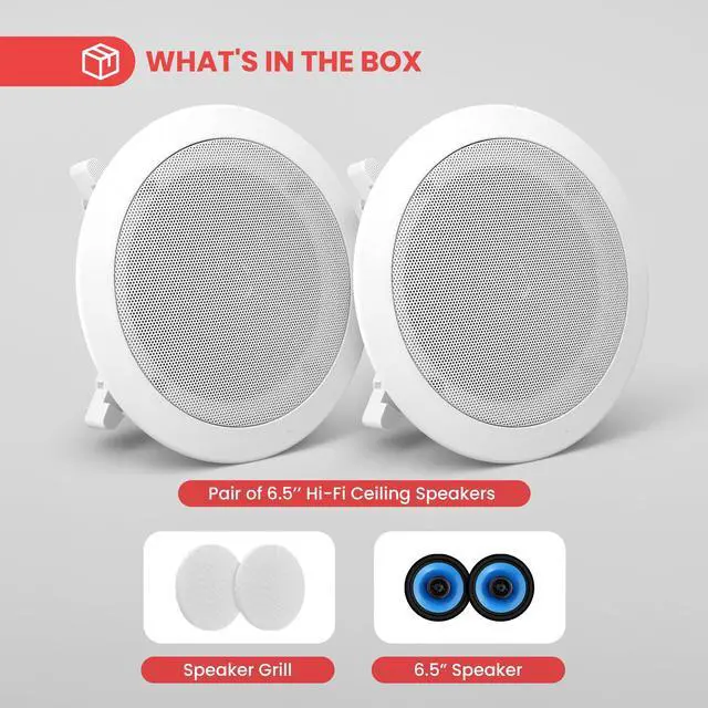 Alt view image 6 of 7 - 6.5 In-Wall / In-Ceiling Speakers, 250W Peak, Hi-Fi Stereo Sound, Pivoting Adjustable Coaxial Silk Dome Tweeter, Poly Cone Woofer, Stain Resistant Grill, For Home Theater, Custom Installs- Pair