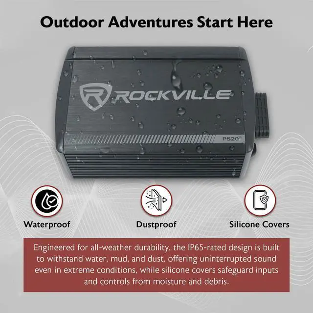 Alt view image 3 of 7 - PS20 2 Channel ATV/UTV/Motorcycle Bluetooth Micro Amplifier, IP65 | 1200W Peak / 150W RMS x 2 at 2 Ohm, Class D, Waterproof, Crossover, Bass EQ, RCA and High Level Inputs, Bridgeable