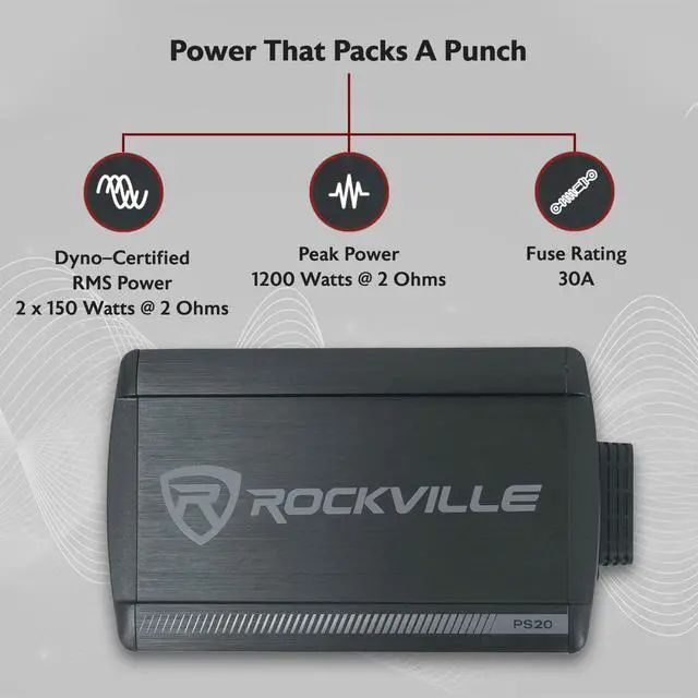 Alt view image 2 of 7 - PS20 2 Channel ATV/UTV/Motorcycle Bluetooth Micro Amplifier, IP65 | 1200W Peak / 150W RMS x 2 at 2 Ohm, Class D, Waterproof, Crossover, Bass EQ, RCA and High Level Inputs, Bridgeable