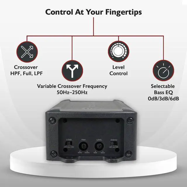 Alt view image 4 of 7 - PS20 2 Channel ATV/UTV/Motorcycle Bluetooth Micro Amplifier, IP65 | 1200W Peak / 150W RMS x 2 at 2 Ohm, Class D, Waterproof, Crossover, Bass EQ, RCA and High Level Inputs, Bridgeable