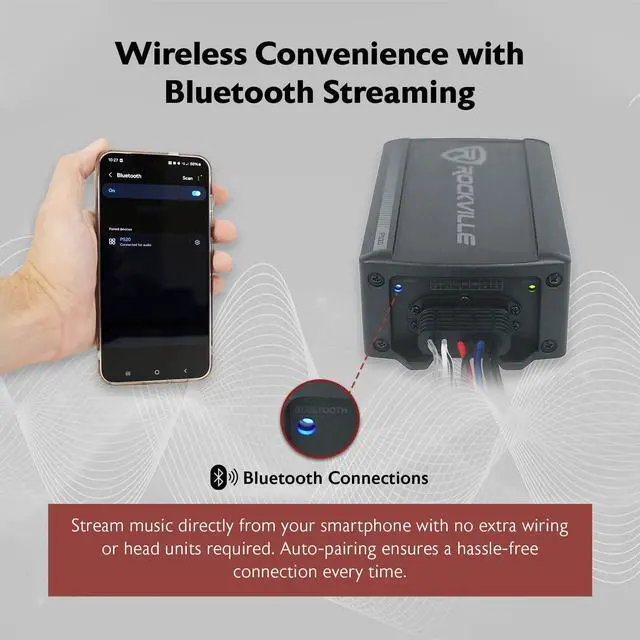 Alt view image 5 of 7 - PS20 2 Channel ATV/UTV/Motorcycle Bluetooth Micro Amplifier, IP65 | 1200W Peak / 150W RMS x 2 at 2 Ohm, Class D, Waterproof, Crossover, Bass EQ, RCA and High Level Inputs, Bridgeable
