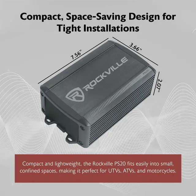 Alt view image 6 of 7 - PS20 2 Channel ATV/UTV/Motorcycle Bluetooth Micro Amplifier, IP65 | 1200W Peak / 150W RMS x 2 at 2 Ohm, Class D, Waterproof, Crossover, Bass EQ, RCA and High Level Inputs, Bridgeable