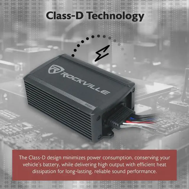 Alt view image 7 of 7 - PS20 2 Channel ATV/UTV/Motorcycle Bluetooth Micro Amplifier, IP65 | 1200W Peak / 150W RMS x 2 at 2 Ohm, Class D, Waterproof, Crossover, Bass EQ, RCA and High Level Inputs, Bridgeable