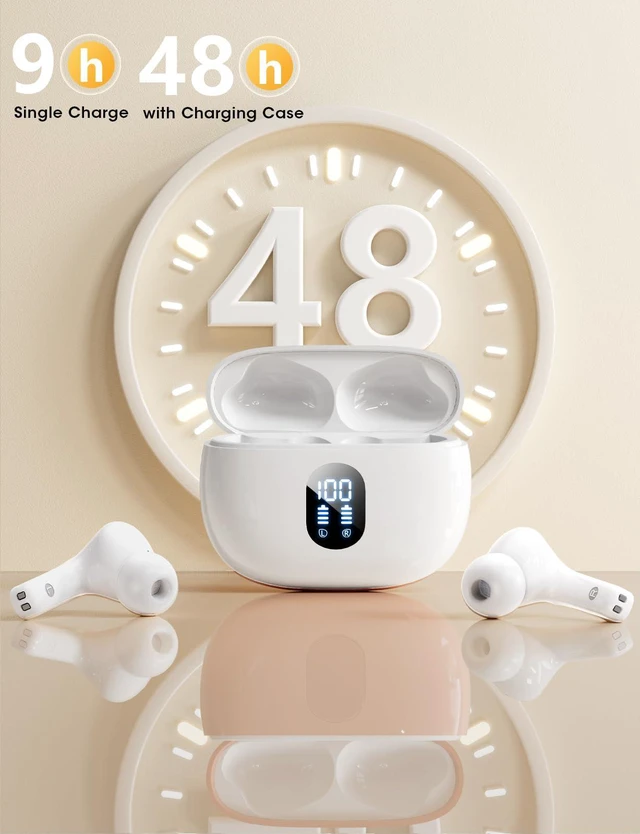 Alt view image 3 of 7 - Wireless Earbuds, Hi-Fi Deep Bass Ear Buds, 48H Playtime In-Ear Headphones | 2 Mics for Clear Calls, LED Display, IPX7 Waterproof, Touch Control, Lightweight Bluetooth Earphones for iPhone/Android/TV