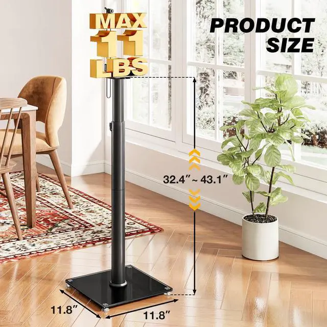 Alt view image 2 of 7 - Universal Speaker Stands with 360° Swivel, Height Adjustable Bookshelf Speakers Stand from 32" to 43", Speaker Stands Pair to 11 lbs Per Stand for Satellite and Studio
