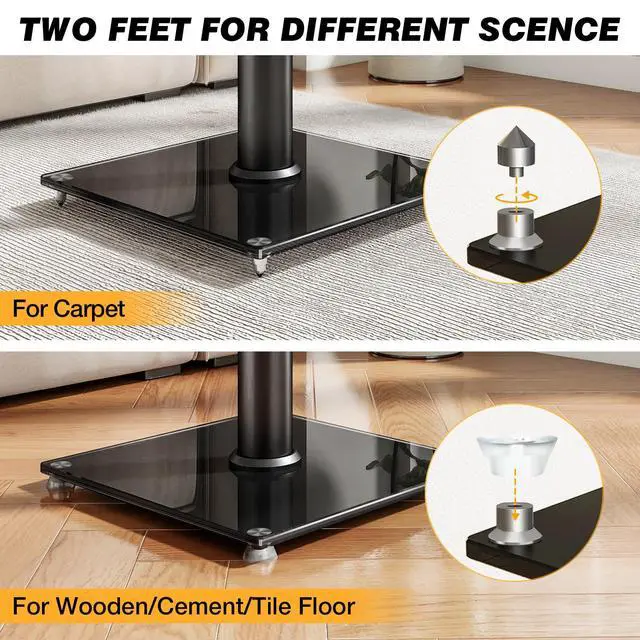 Alt view image 4 of 7 - Universal Speaker Stands with 360° Swivel, Height Adjustable Bookshelf Speakers Stand from 32" to 43", Speaker Stands Pair to 11 lbs Per Stand for Satellite and Studio
