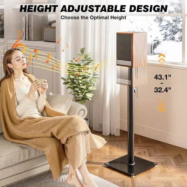 Alt view image 5 of 7 - Universal Speaker Stands with 360° Swivel, Height Adjustable Bookshelf Speakers Stand from 32" to 43", Speaker Stands Pair to 11 lbs Per Stand for Satellite and Studio