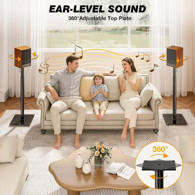 Alt view image 7 of 7 - Universal Speaker Stands with 360° Swivel, Height Adjustable Bookshelf Speakers Stand from 32" to 43", Speaker Stands Pair to 11 lbs Per Stand for Satellite and Studio