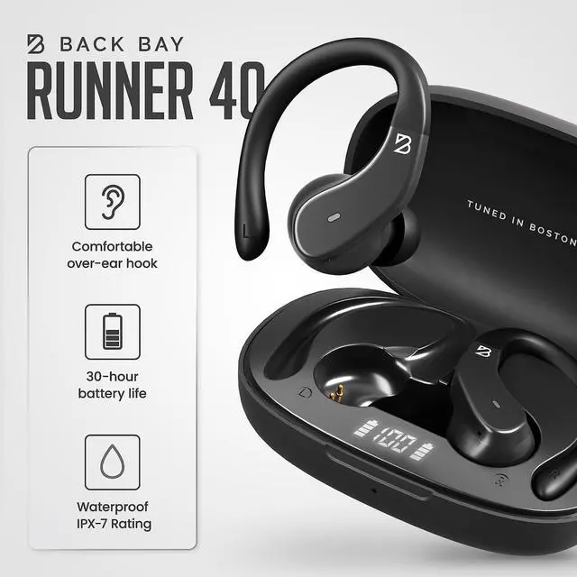 Alt view image 3 of 7 - Runner Wireless Earbuds for Running, Wrap Around Earbuds | Sweatproof Workout Bluetooth Headphones for Sports, Around The Ear Bluetooth Running Headphones, Hook Over Earphones Earhooks